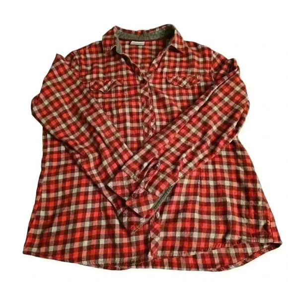Columbia Shirt Mens L Button Up Red Flannel Plaid Camp Outdoor Long Sleeve - Picture 1 of 3
